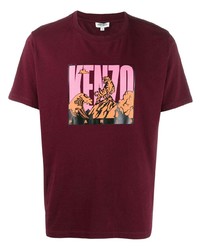 dunkelrotes bedrucktes T-Shirt mit einem Rundhalsausschnitt von Kenzo