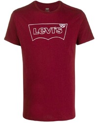 dunkelrotes bedrucktes T-Shirt mit einem Rundhalsausschnitt von Levi's
