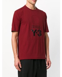 dunkelrotes bedrucktes T-Shirt mit einem Rundhalsausschnitt von Y-3