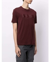 dunkelrotes bedrucktes T-Shirt mit einem Rundhalsausschnitt von BOSS