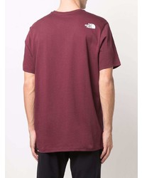dunkelrotes bedrucktes T-Shirt mit einem Rundhalsausschnitt von The North Face