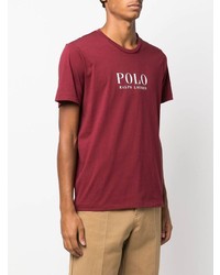 dunkelrotes bedrucktes T-Shirt mit einem Rundhalsausschnitt von Polo Ralph Lauren