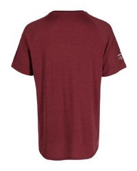 dunkelrotes bedrucktes T-Shirt mit einem Rundhalsausschnitt von Klättermusen