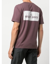 dunkelrotes bedrucktes T-Shirt mit einem Rundhalsausschnitt von Stone Island