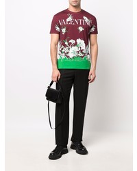 dunkelrotes bedrucktes T-Shirt mit einem Rundhalsausschnitt von Valentino