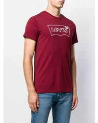 dunkelrotes bedrucktes T-Shirt mit einem Rundhalsausschnitt von Levi's