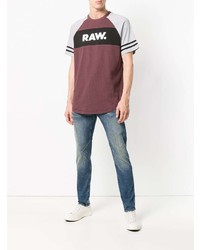 dunkelrotes bedrucktes T-Shirt mit einem Rundhalsausschnitt von G-Star Raw Research