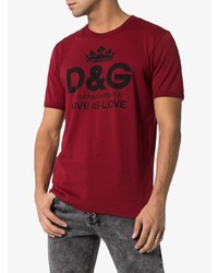 dunkelrotes bedrucktes T-Shirt mit einem Rundhalsausschnitt von Dolce & Gabbana