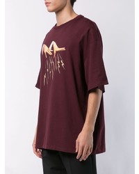 dunkelrotes bedrucktes T-Shirt mit einem Rundhalsausschnitt von Lanvin