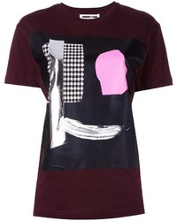 dunkelrotes bedrucktes T-Shirt mit einem Rundhalsausschnitt von McQ by Alexander McQueen
