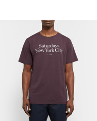 dunkelrotes bedrucktes T-Shirt mit einem Rundhalsausschnitt von Saturdays Nyc