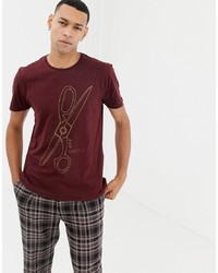 dunkelrotes bedrucktes T-Shirt mit einem Rundhalsausschnitt von Nudie Jeans