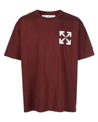 dunkelrotes bedrucktes T-Shirt mit einem Rundhalsausschnitt von Off-White