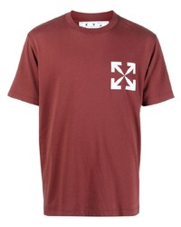 dunkelrotes bedrucktes T-Shirt mit einem Rundhalsausschnitt von Off-White