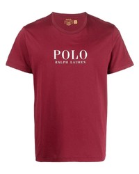dunkelrotes bedrucktes T-Shirt mit einem Rundhalsausschnitt von Polo Ralph Lauren