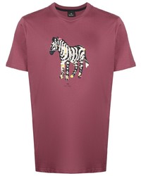 dunkelrotes bedrucktes T-Shirt mit einem Rundhalsausschnitt von PS Paul Smith