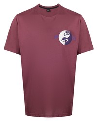 dunkelrotes bedrucktes T-Shirt mit einem Rundhalsausschnitt von PS Paul Smith