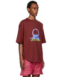 dunkelrotes bedrucktes T-Shirt mit einem Rundhalsausschnitt von Jacquemus