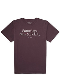 dunkelrotes bedrucktes T-Shirt mit einem Rundhalsausschnitt von Saturdays Nyc