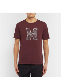 dunkelrotes bedrucktes T-Shirt mit einem Rundhalsausschnitt von Maison Margiela