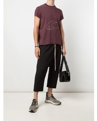 dunkelrotes bedrucktes T-Shirt mit einem Rundhalsausschnitt von Rick Owens DRKSHDW