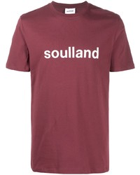 dunkelrotes bedrucktes T-Shirt mit einem Rundhalsausschnitt von Soulland