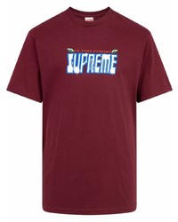 dunkelrotes bedrucktes T-Shirt mit einem Rundhalsausschnitt von Supreme