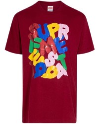 dunkelrotes bedrucktes T-Shirt mit einem Rundhalsausschnitt von Supreme