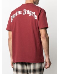 dunkelrotes bedrucktes T-Shirt mit einem Rundhalsausschnitt von Palm Angels