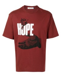 dunkelrotes bedrucktes T-Shirt mit einem Rundhalsausschnitt von UNDERCOVE