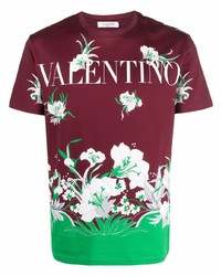 dunkelrotes bedrucktes T-Shirt mit einem Rundhalsausschnitt von Valentino