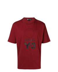 dunkelrotes bedrucktes T-Shirt mit einem Rundhalsausschnitt von Y-3