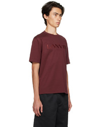 dunkelrotes besticktes T-Shirt mit einem Rundhalsausschnitt von Lanvin