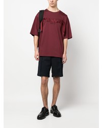 dunkelrotes besticktes T-Shirt mit einem Rundhalsausschnitt von Lanvin