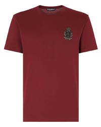 dunkelrotes besticktes T-Shirt mit einem Rundhalsausschnitt von Dolce & Gabbana