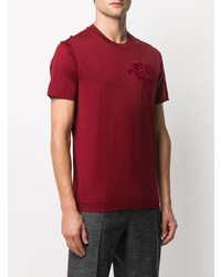 dunkelrotes besticktes T-Shirt mit einem Rundhalsausschnitt von Emporio Armani