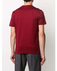 dunkelrotes besticktes T-Shirt mit einem Rundhalsausschnitt von Emporio Armani