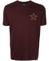 dunkelrotes besticktes T-Shirt mit einem Rundhalsausschnitt von Emporio Armani