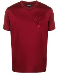 dunkelrotes besticktes T-Shirt mit einem Rundhalsausschnitt von Emporio Armani