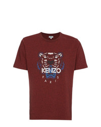 dunkelrotes besticktes T-Shirt mit einem Rundhalsausschnitt von Kenzo