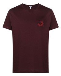 dunkelrotes besticktes T-Shirt mit einem Rundhalsausschnitt von Loewe