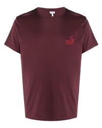 dunkelrotes besticktes T-Shirt mit einem Rundhalsausschnitt von Loewe