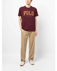 dunkelrotes besticktes T-Shirt mit einem Rundhalsausschnitt von Polo Ralph Lauren