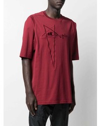 dunkelrotes besticktes T-Shirt mit einem Rundhalsausschnitt von Rick Owens X Champion