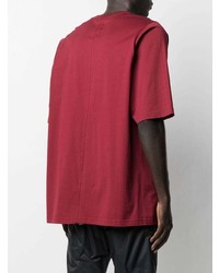 dunkelrotes besticktes T-Shirt mit einem Rundhalsausschnitt von Rick Owens X Champion