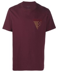 dunkelrotes besticktes T-Shirt mit einem Rundhalsausschnitt von Maharishi