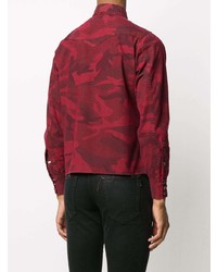 dunkelrotes Camouflage Langarmhemd von Saint Laurent