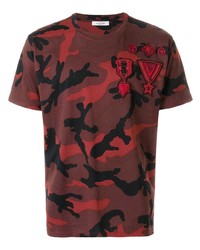dunkelrotes Camouflage T-Shirt mit einem Rundhalsausschnitt von Valentino