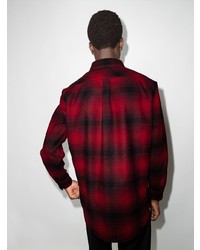 dunkelrotes Flanell Langarmhemd mit Schottenmuster von Saint Laurent