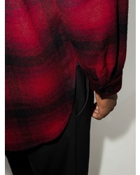 dunkelrotes Flanell Langarmhemd mit Schottenmuster von Saint Laurent